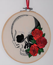 Load image into Gallery viewer, Skull and Roses Printed Embroidery Fabric
