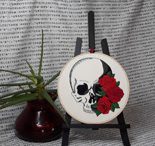 Load image into Gallery viewer, skull with red roses embroidery
