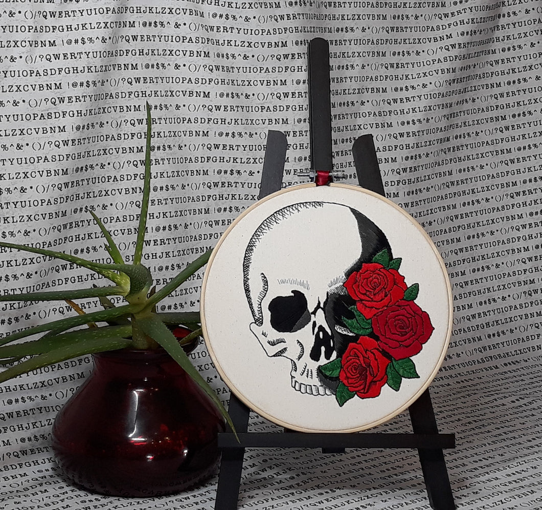 skull with red roses embroidery