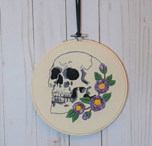 Load image into Gallery viewer, SKull Purple Rosettes Printed Embroidery Fabric

