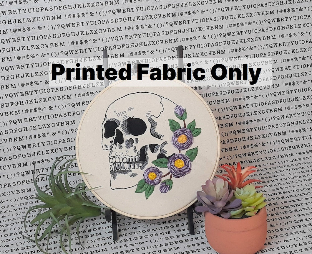 SKull Purple Rosettes Printed Embroidery Fabric