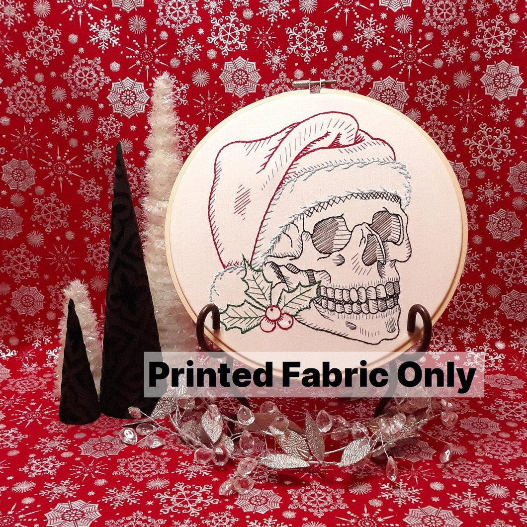 Santa Skull Printed Embroidery Fabric