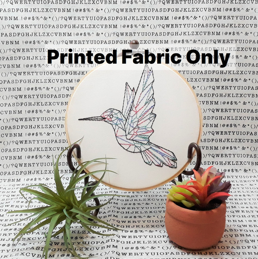 Geometric Humming Bird Embroidery Printed Fabric